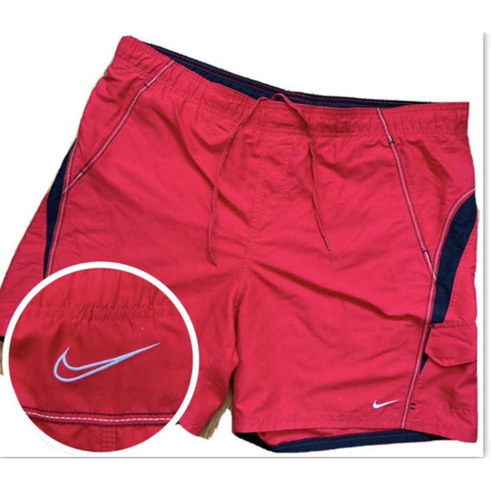 Nike Small Swoosh Swim Trunks Men's XL Mesh Lined Bathing Suit Board shorts Red